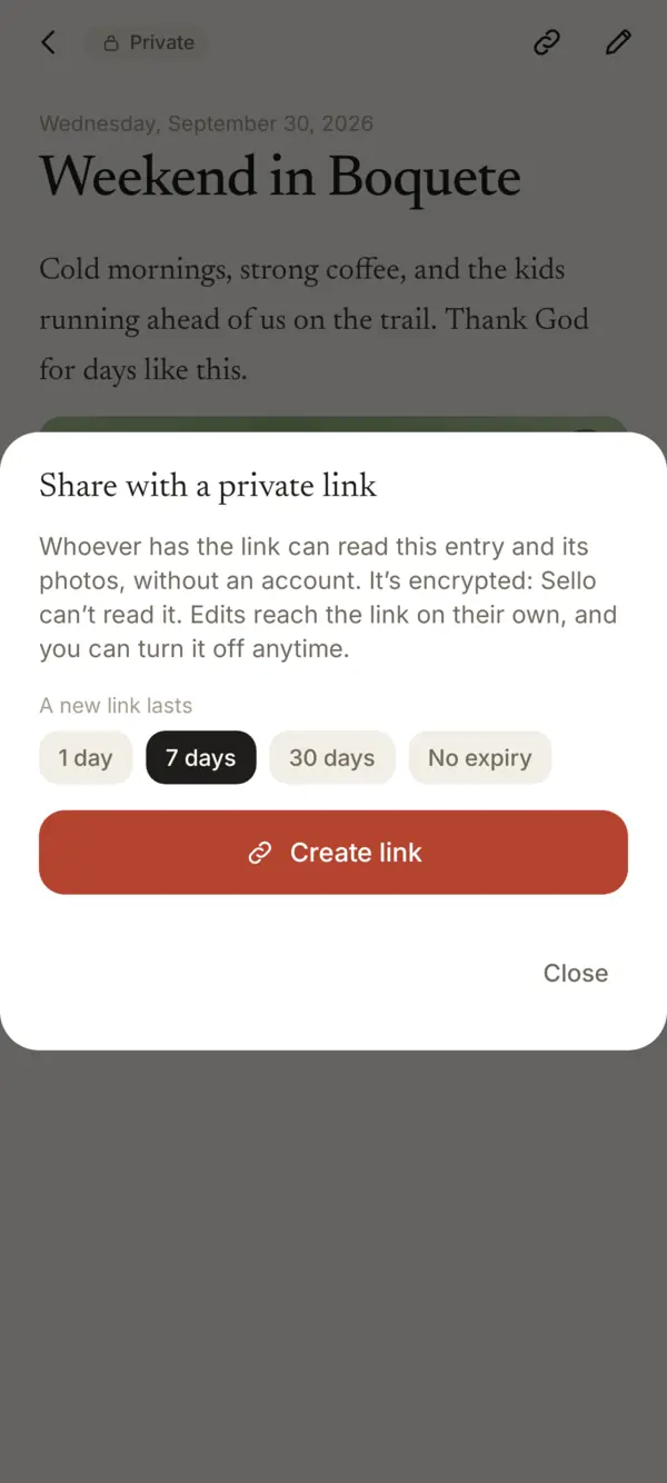 Share with a private link: how long a new link lasts