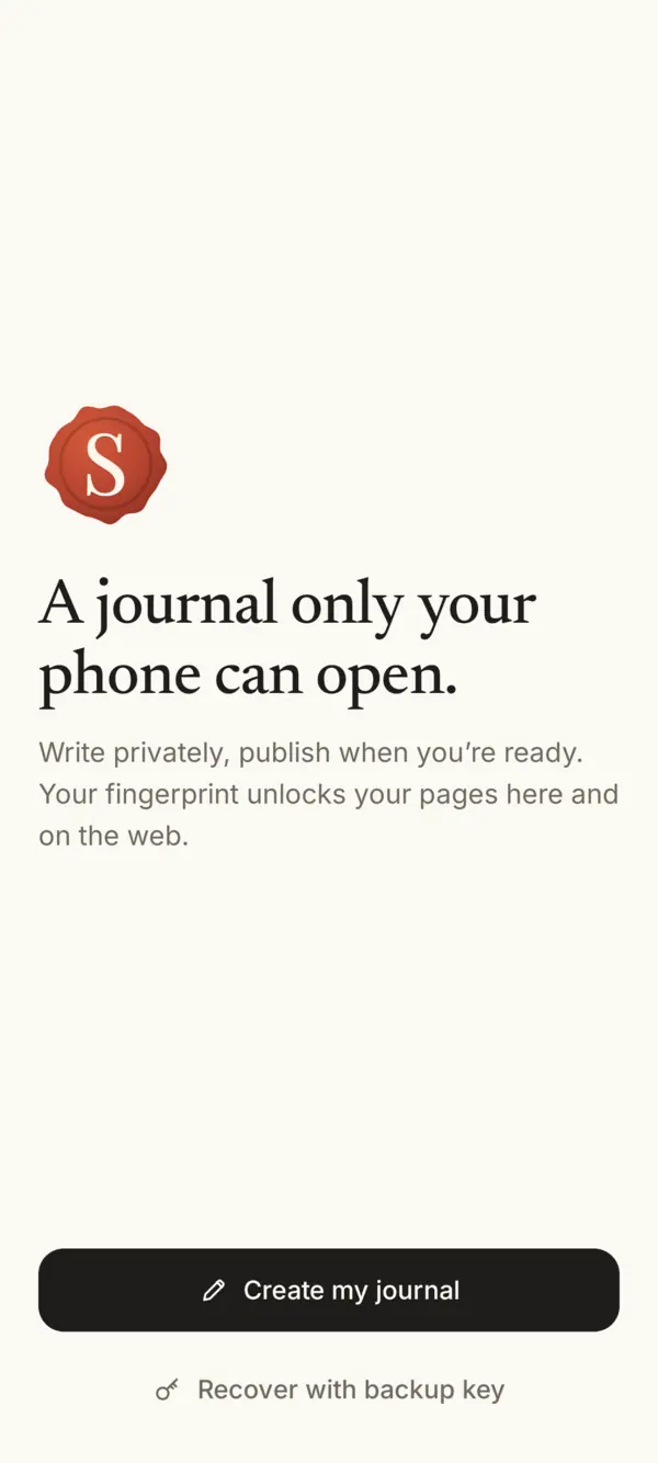 Sello’s first screen with the Create my journal button