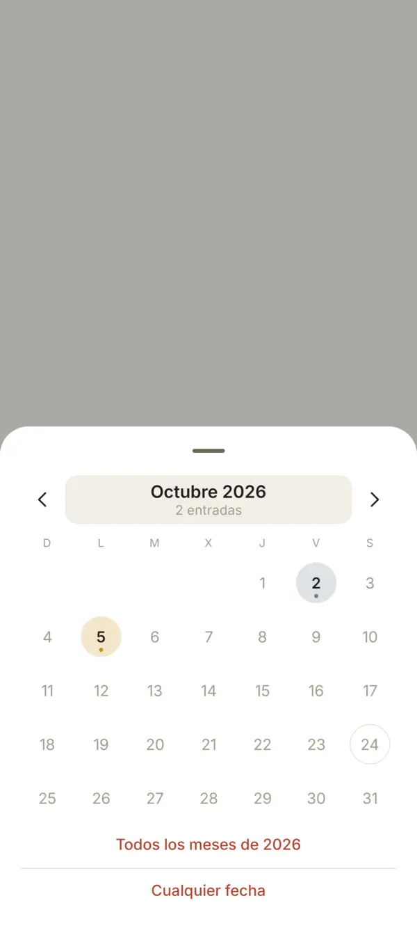 Elegir un mes: los días con entradas están marcados
