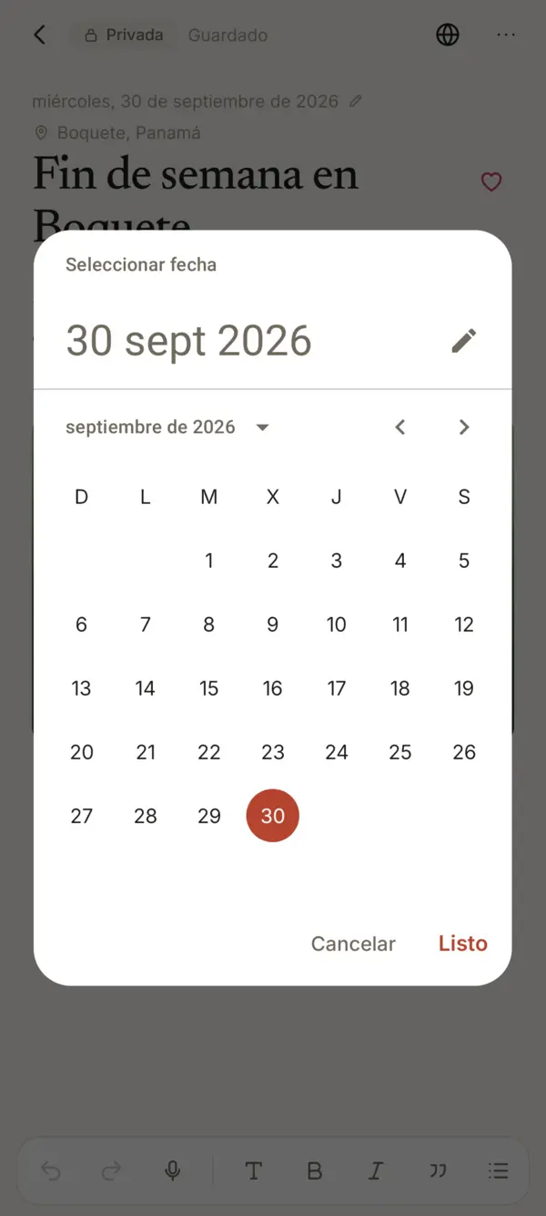 Cambiar la fecha de una entrada privada