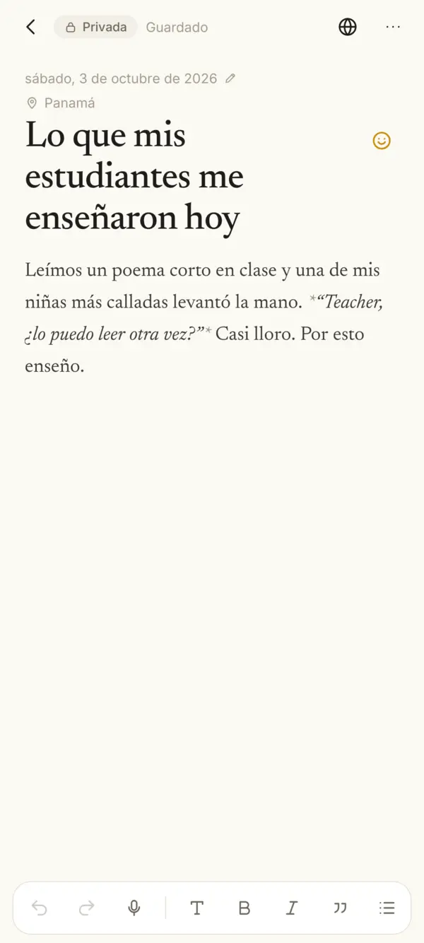 El editor: título, fecha, texto y la barra de formato