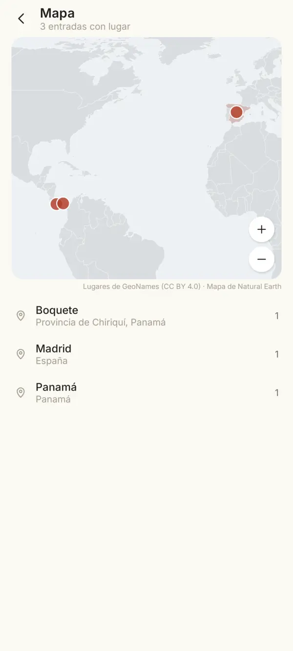 Tus entradas en el mapa, con pines y países coloreados
