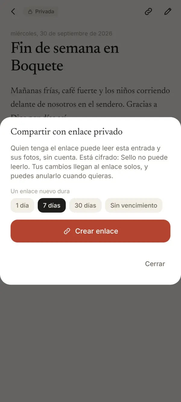 Compartir con enlace privado: cuánto dura un enlace nuevo