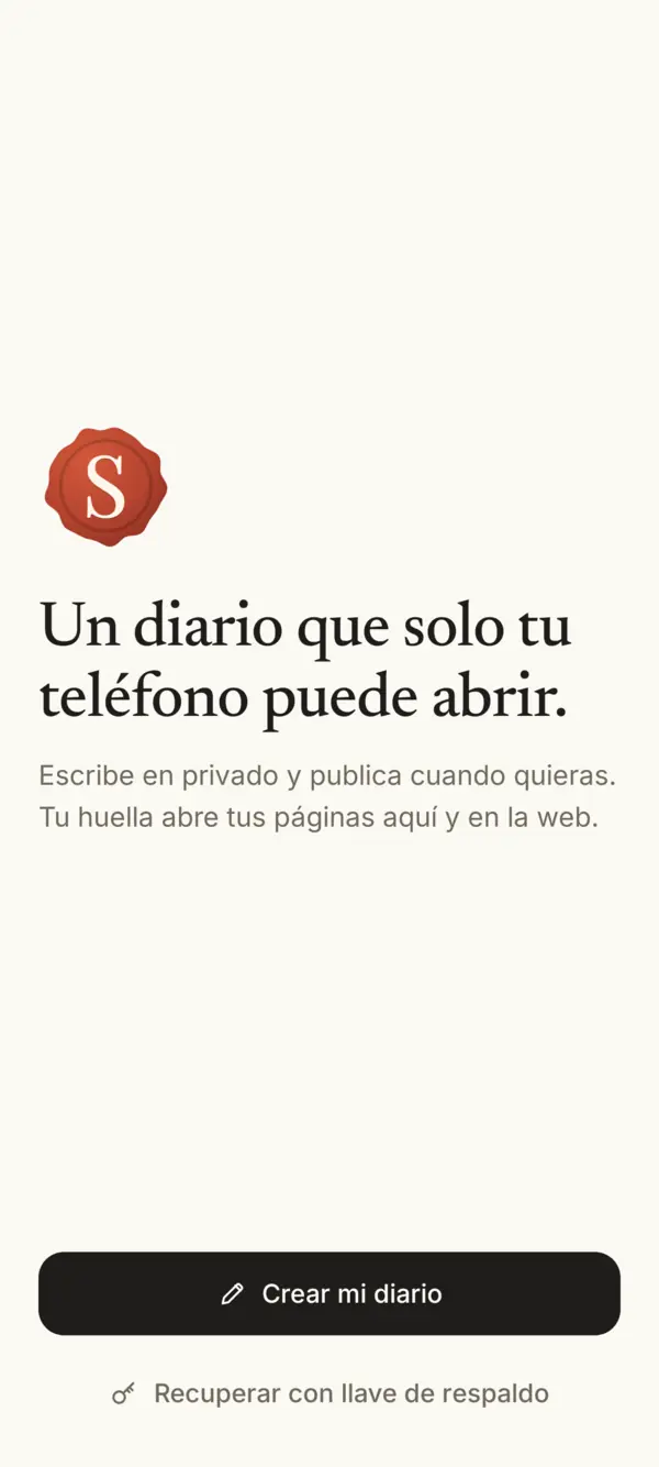 La primera pantalla de Sello con el botón Crear mi diario